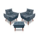 Ver imagem 1 de Kit C-2 Poltrona Opalas + 01 Puff Opala Elegante Suede Azul Turquesa