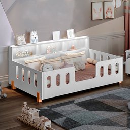 Cama de Criança Infantil de Criança Montessoriana Led Nina com Nicho Branca Incluso Lousa Mágica - 2