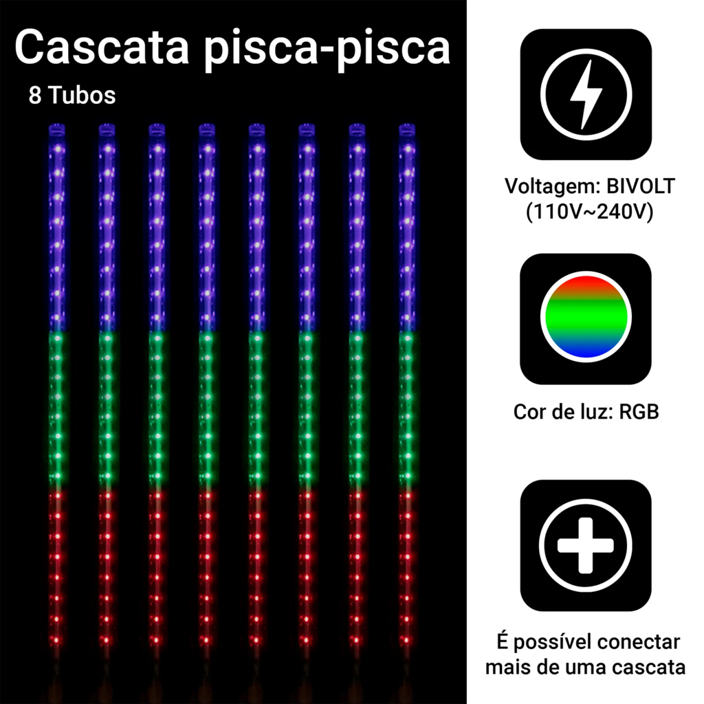 Pisca Pisca em Cascata Bastão Chuva Luz Rgb - 3