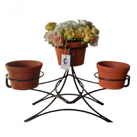 Suporte Ferro de Mesa para 3 Vasos - Grande - Preto