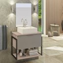 Ver imagem 1 de Kit Gabinete Banheiro Completo Industrial Tech 60cm Madeirado/cinza- Cuba Branca