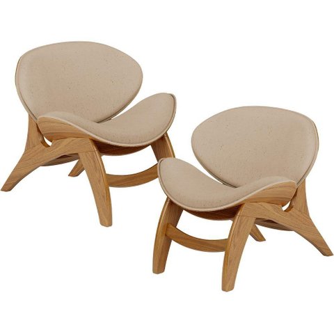 Kit 2 Poltronas Decorativa Orgânica Sala Living Kadosh L02 Linho Bege Escuro