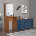 Ver imagem 1 de Cômoda Penteadeira Porto 6 Gavetas com Espelho 209x160cm Azul/Freijó 240890