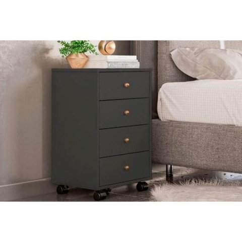 Mesa Cabeceira Infantil Presence C- 4 Gavetas Amendola Touch-grafito - Demóbile