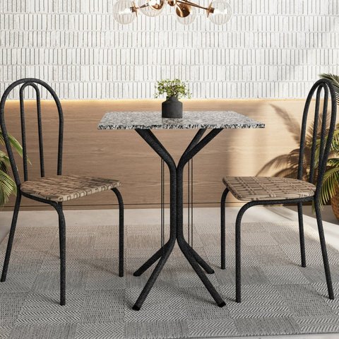 Conjunto Sala de Jantar para Cozinha Mesa Tampo Granito Quadrada e 2 Cadeiras Juliete Yescasa