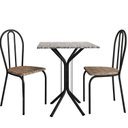 Ver imagem 2 de Conjunto Sala de Jantar para Cozinha Mesa Tampo Granito Quadrada e 2 Cadeiras Juliete Yescasa Preto/Craqueado/Rattan/Ocre