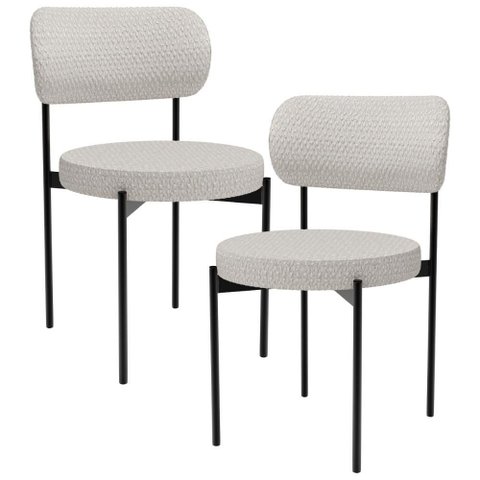 Kit 02 Cadeiras Estofadas para Sala de Jantar Louvre L02 Bouclê Cru - Lyam Decor