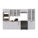 Ver imagem 2 de Cozinha Modulada 5 Peças Torre Quente Cristaleira Balcão com Tampo 100% MDF com Vidro Rodapé