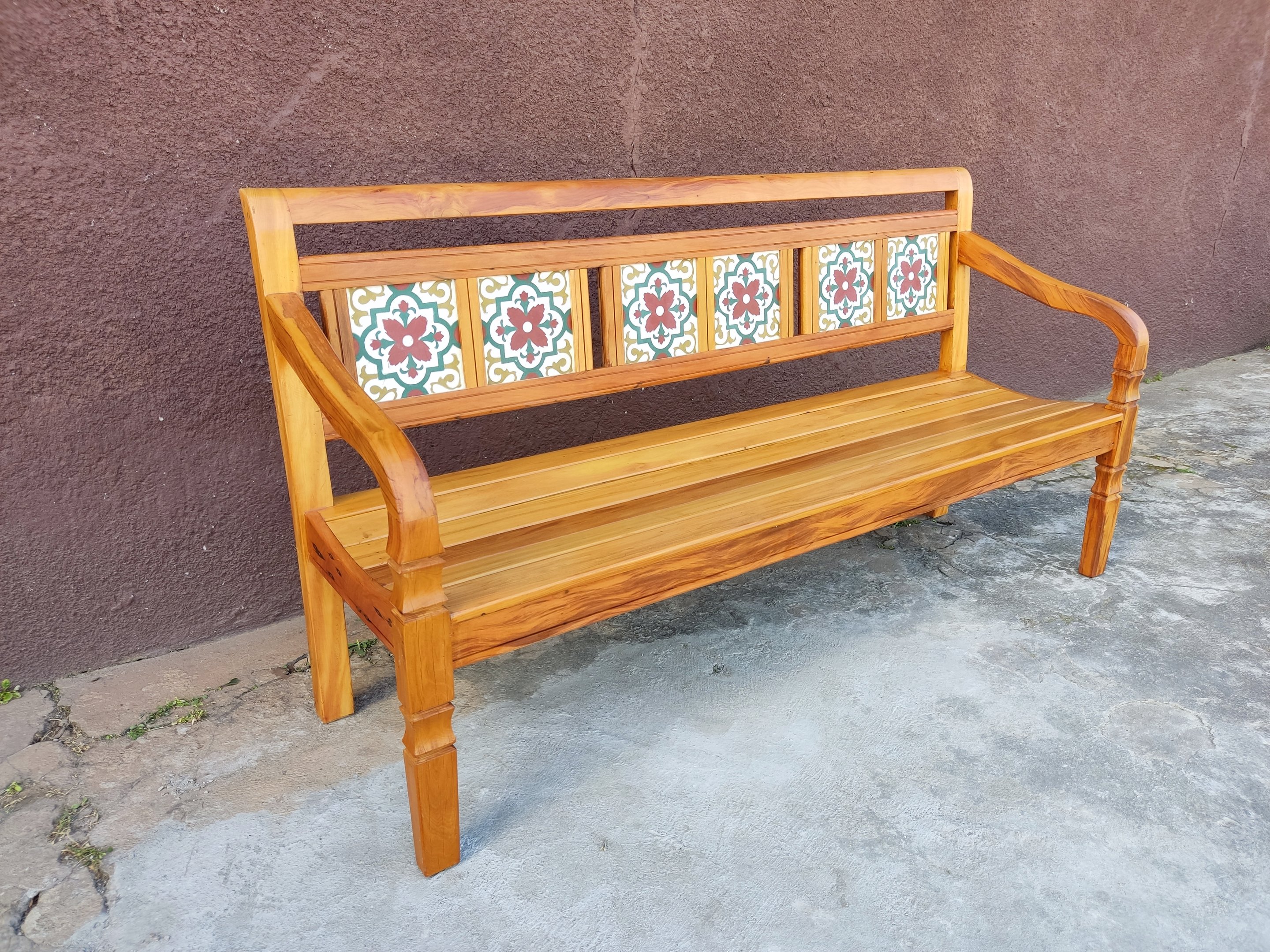 Banco Namoradeira 3lugares Madeira de Demolição em Ladrilhos Sudeste Rústico - 4