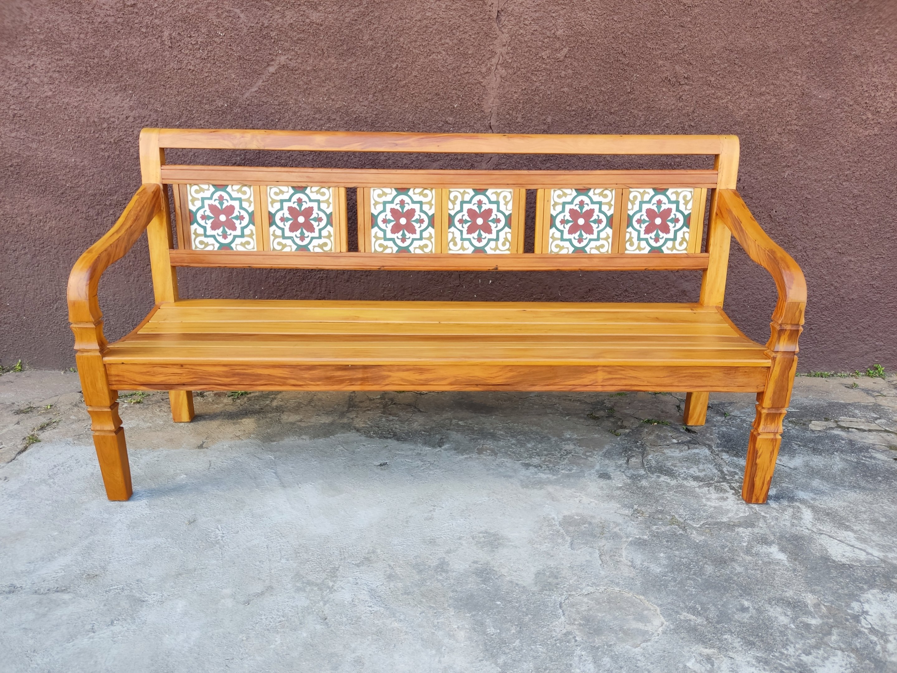 Banco Namoradeira 3lugares Madeira de Demolição em Ladrilhos Sudeste Rústico - 3