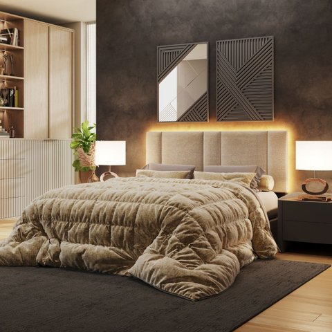 Cabeceira Estofada Cama Casal Queen Size Led Splend 160 Cm:linho Bege