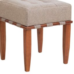 Puff Trançado Pérola com Linho Bega e Pés em Madeira - 8