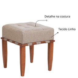 Puff Trançado Pérola com Linho Bega e Pés em Madeira - 9