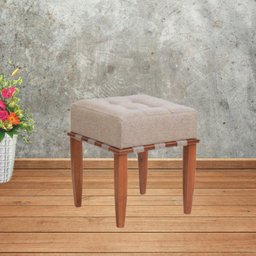 Puff Trançado Pérola com Linho Bega e Pés em Madeira - 7