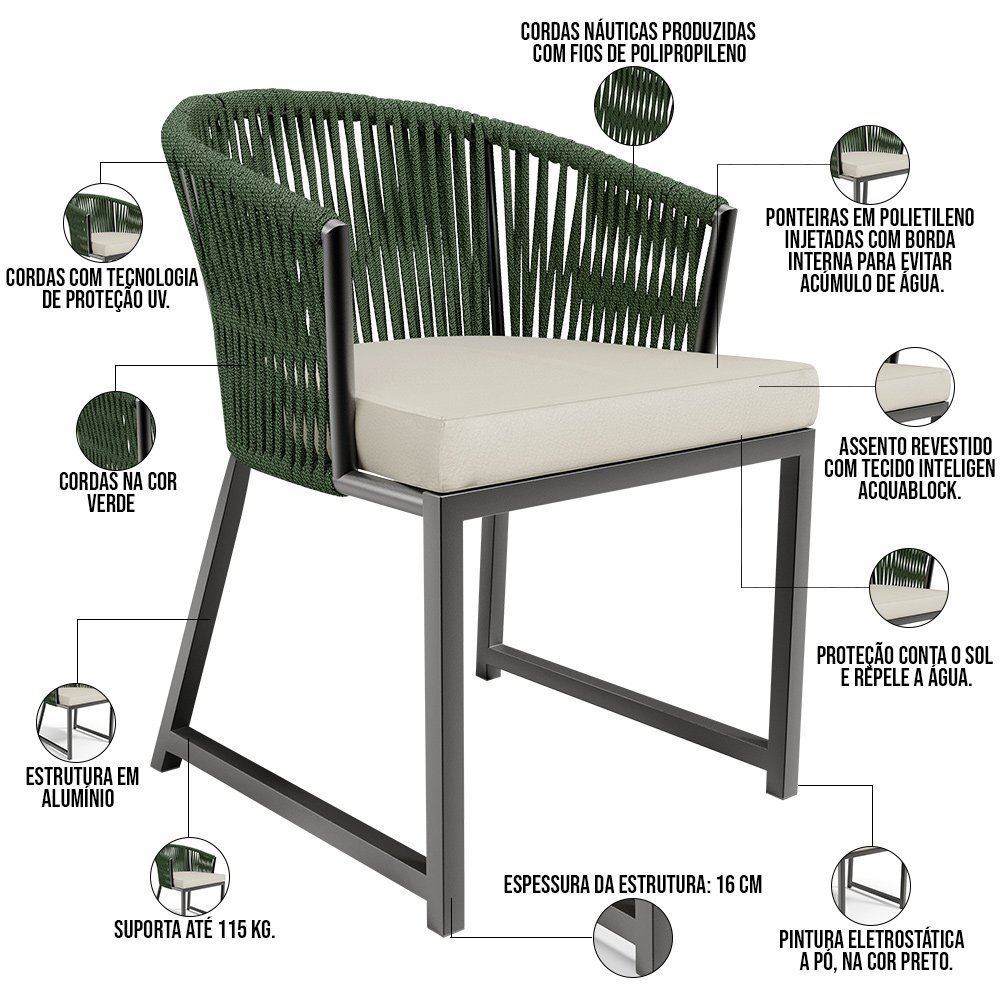 Kit 08 Cadeiras Decorativas Para Área Gourmet Cozinha Corda Náutica Bethari D04 Verde - Lyam Decor - 4