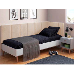 Conjunto Cabeceira Painel Estofada para Cama de Solteiro - Areia - 1