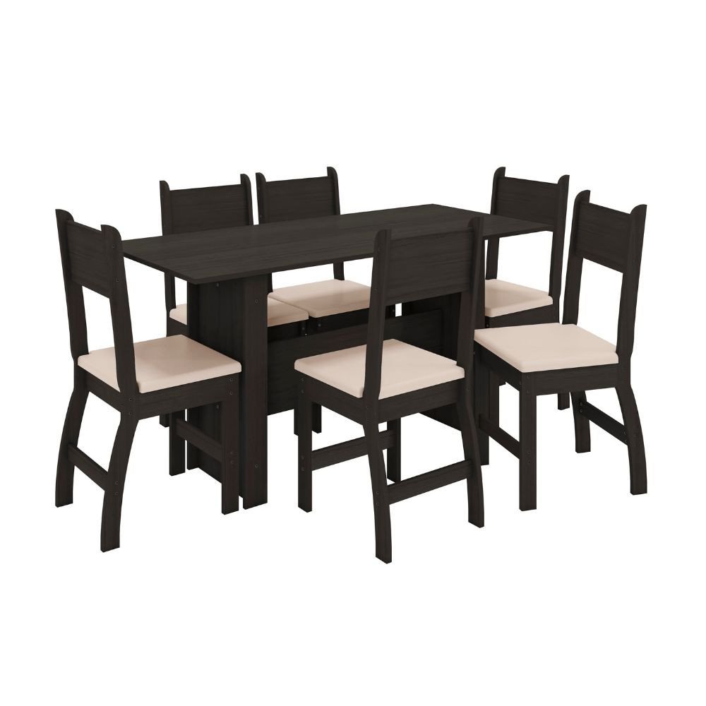 Conjunto de Mesa e 6 Cadeiras para Sala de Jantar Milano Fosco-Poliman - Amêndoa / Savana - 2