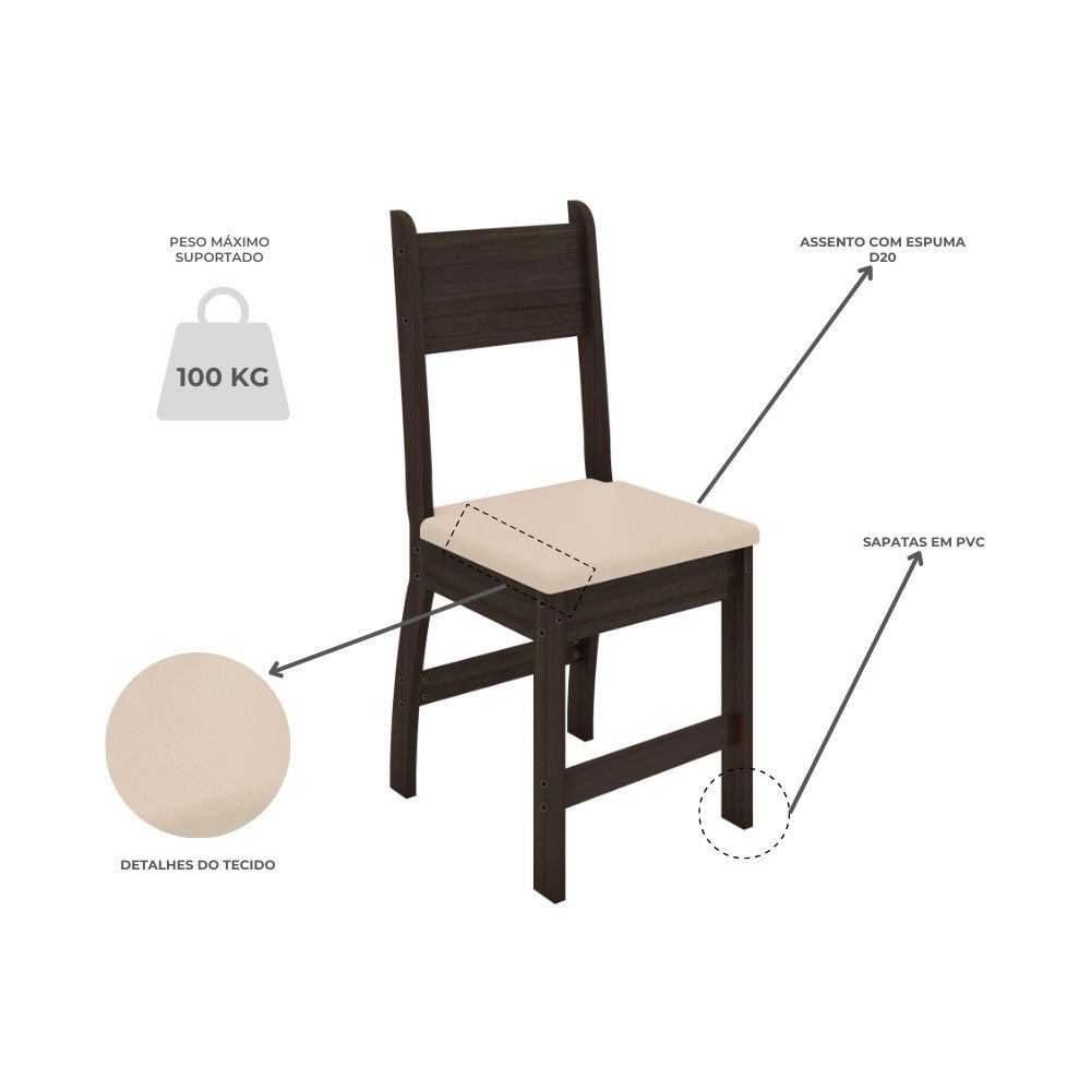 Conjunto de Mesa e 6 Cadeiras para Sala de Jantar Milano Fosco-Poliman - Amêndoa / Savana - 4