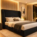 Ver imagem 5 de Cabeceira Cama Box Queen Ravena 160cm Boucle Preto com Sapatas Plásticas Linha Premium