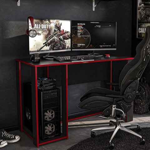 Mesa Escrivaninha Gamer Singapura - Preto/Vermelho