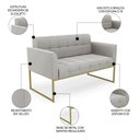 Ver imagem 3 de Sofá Namoradeira Base Industrial Dourado Ana Veludo Cinza - Ibiza