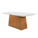 Ver imagem 1 de Mesa P/ Cozinha Luna C/ Tampo 180x90cm Flex Madeirado Vidro Canto Curvo - Imbuia/ripado 3d/off White