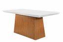 Ver imagem 1 de Mesa P/ Cozinha Luna C/ Tampo 180x90cm Flex Madeirado Vidro Canto Curvo - Imbuia/ripado 3d/off White