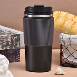 Copo Café Portátil Silicone Isolamento Aço Inox Preto 450ml (venda Exclusiva) - 1