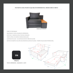 Poltrona Cama | com Tampo Lateral Direito | Tecido Acquablock Impermeável | Medida 108cm | Preta - 6