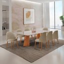 Ver imagem 1 de Sala de Jantar Mesa Florida 220cm Tampo Laqueado com Vidro e 8 Cadeiras Suiça
