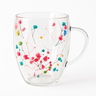 Caneca Xícara 350ml Chá Café Parede Dupla de Vidro com Flores Coloridas Primavera Decorativas:turque - 1