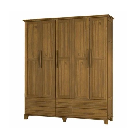 Guarda Roupa Casal de Madeira 5 Portas 6 Gavetas Ibiza - (castanho)