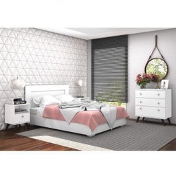 Conjunto Mesa de Cabeceira e Cômoda 3 Gavetas Lyz Espresso Móveis Branco - 1 Conjunto Mesa de Cabeceira e Cômoda 3 Gavetas Lyz Espresso Móveis Branco - 1