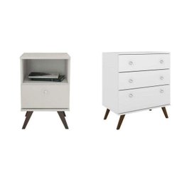 Conjunto Mesa de Cabeceira e Cômoda 3 Gavetas Lyz Espresso Móveis Branco - 2 Conjunto Mesa de Cabeceira e Cômoda 3 Gavetas Lyz Espresso Móveis Branco - 2