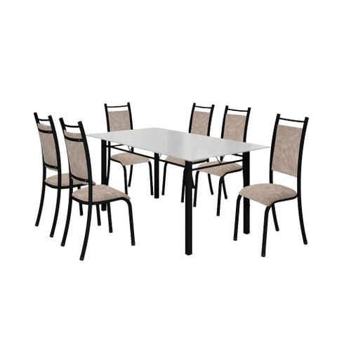 Conjunto Verona 06 Cadeiras com Base Piauí Bm Tubulares Off White/courino 12