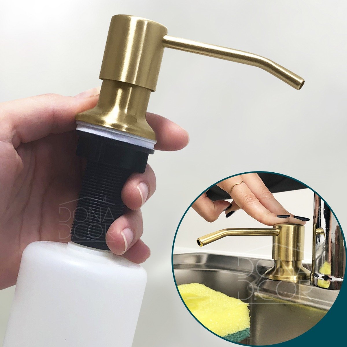 Dispenser Dosador Detergente Dourado Ouro Gold Inox 350ml Embutir Bancada Cozinha Porta Sabonete Liq - 5