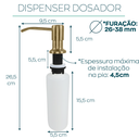Ver imagem 4 de Dispenser Dosador Detergente Dourado Ouro Gold Inox 350ml Embutir Bancada Cozinha Porta Sabonete Liq