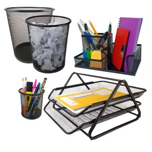 Kit Escritório Organizador Bandeja Lixeira Porta Lápis Lixo Preto