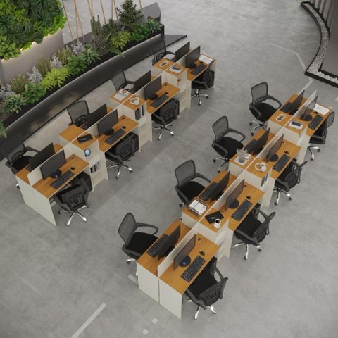 Estação de Trabalho 16 Lugares Smart Office 16 Mesas 12 Armários Livreiro - Off White e Cedro