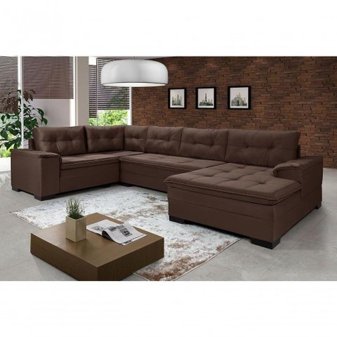 Sofá Viena 3 Lugares com Chaise e Canto Premium Império Marrom Marrom 379