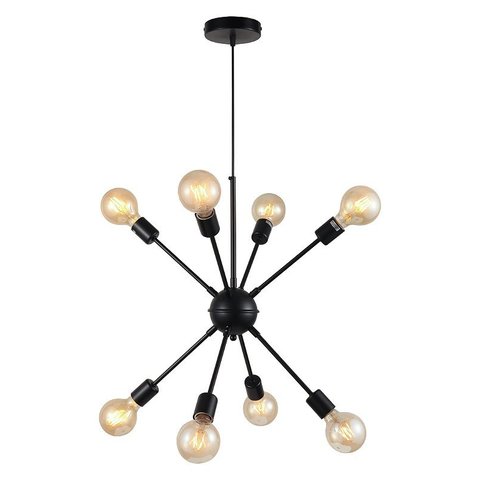 Lustre Pendente Sputnik Preto para 8 Lâmpadas Moderno Luxo Inl74