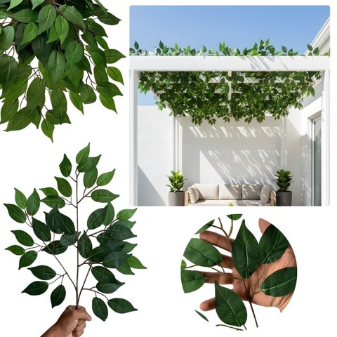Kit com 20 Galhos Folhagem Fícus Artificial Verde Realista para Decoração Interna