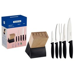 Jogo de Facas Tramontina Inox 6 Peças - com Suporte Madeira - Plenus - Casa Dos Fogões - 1