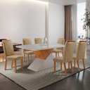Ver imagem 1 de Mesa de Jantar Aster 180cm Tampo MDF Vidro Canto Copo com 6 Cadeiras Aline
