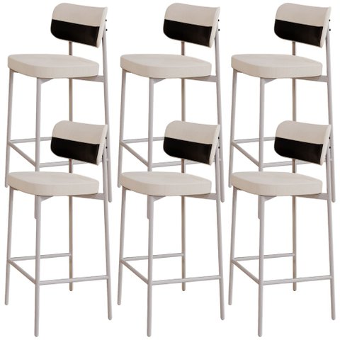 Kit 06 Banquetas Alta Bar Cozinha Sala de Jantar Aço Branco Kaira C01 Linho Palha Courino Preto - Ly