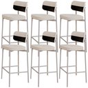 Ver imagem 1 de Kit 06 Banquetas Alta Bar Cozinha Sala de Jantar Aço Branco Kaira C01 Linho Palha Courino Preto - Ly