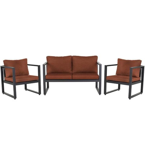 Conjunto Sofá para Área Externa Londres Slin Corda Nautica Preta - Sofá 2 Lugares e 2 Poltronas