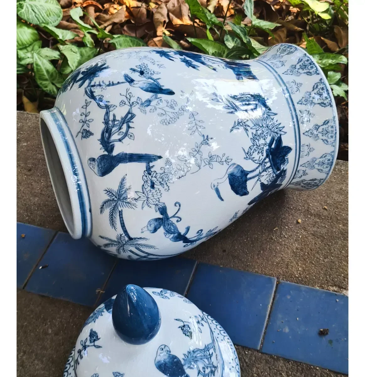 Vaso Decorativo Porcelana Azul e Branca 49x25 - 4