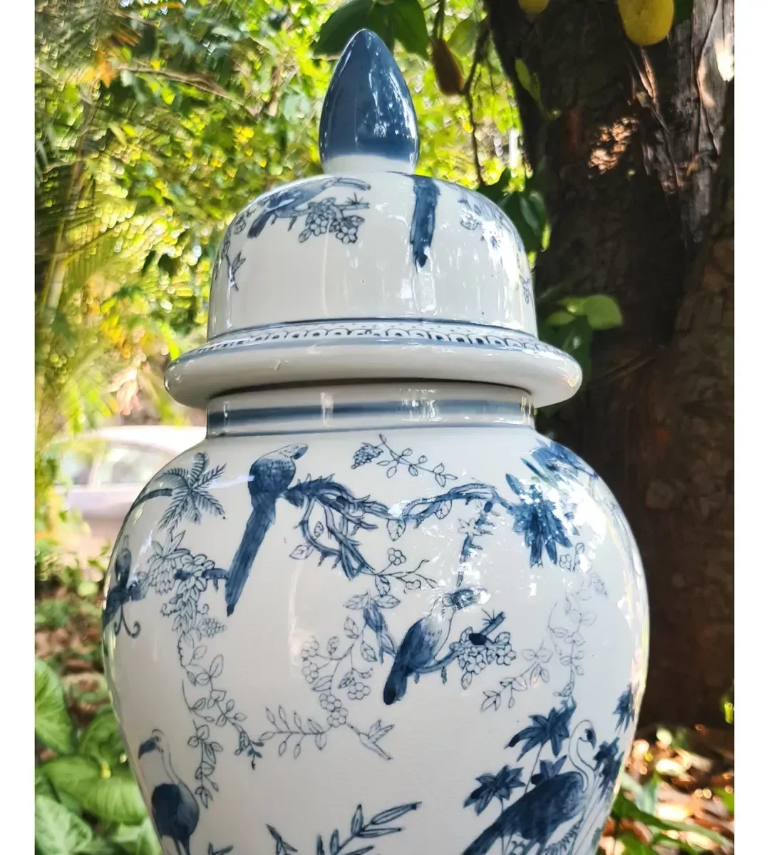 Vaso Decorativo Porcelana Azul e Branca 49x25 - 2