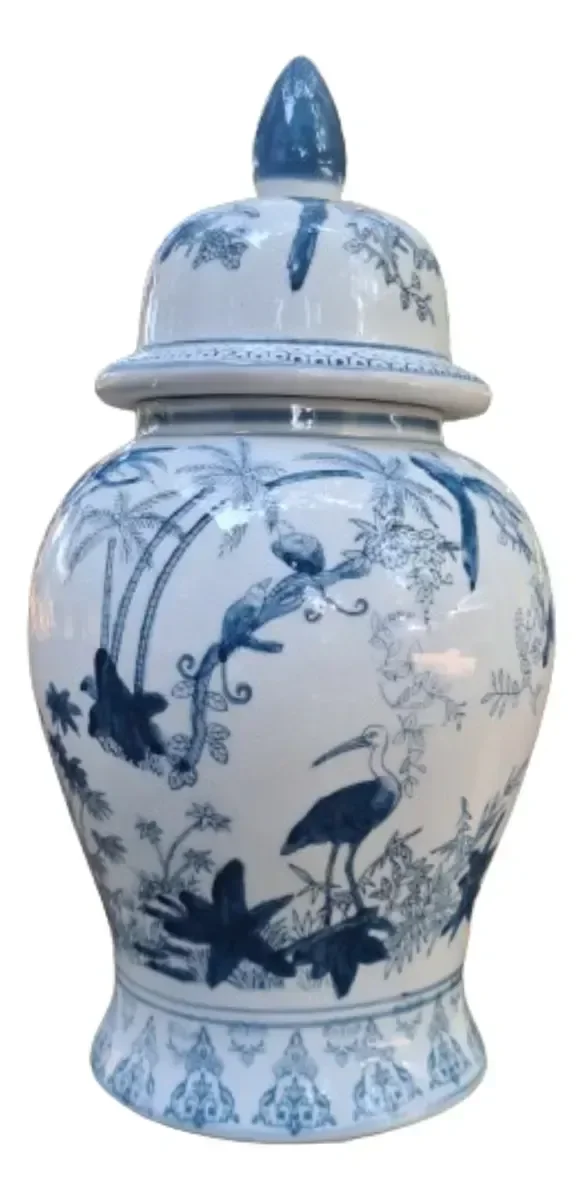 Vaso Decorativo Porcelana Azul e Branca 49x25